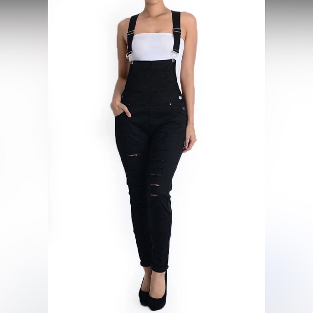 Vella Jean Black Denim Skinny Overalls Sz 1X